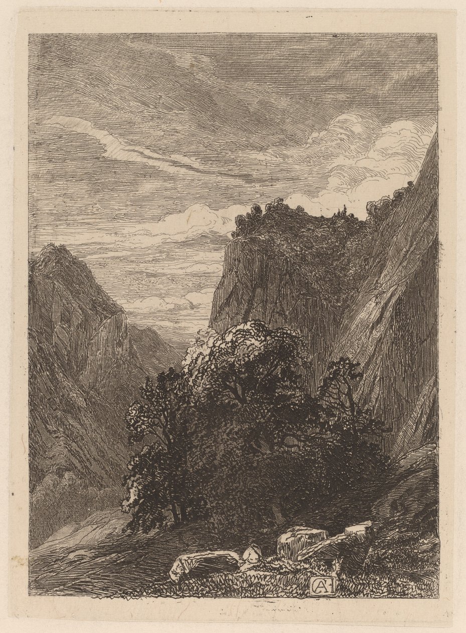 Árvores ao pé de um penhasco de Alexandre Calame
