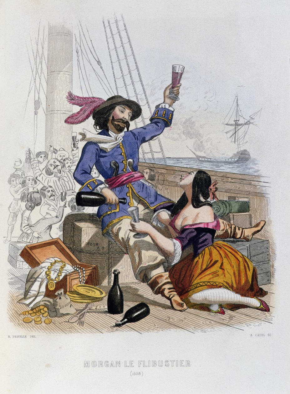 Morgan the Buccaneer em 1668, de Histoire des Pirates por P. Christian, gravado por A. Catel, 1852 de Alexandre Debelle