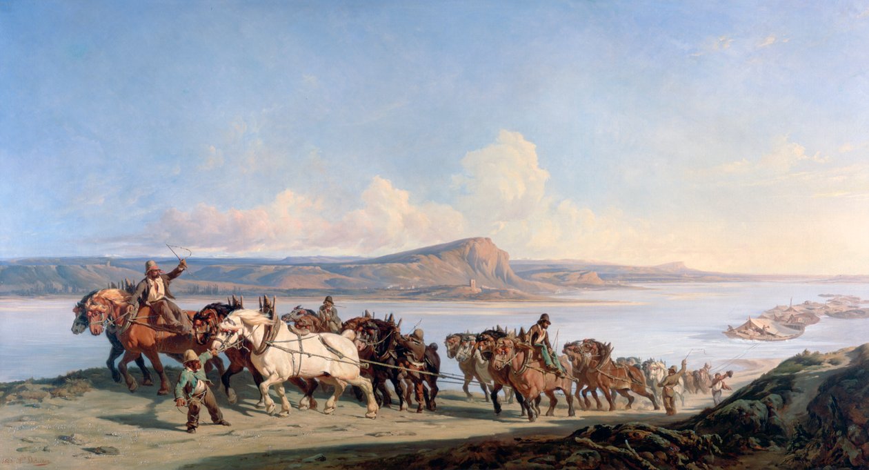 Acessório de cavalos puxando barcos pelo Ródano, c1825-1870 de Alexandre Dubuisson