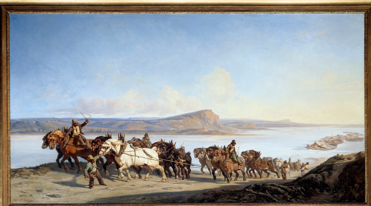Reboque "Hitch of horses serving boat lifts on the Rhone" Pintura de Alexandre Dubuisson (1805-1870) 1843 Lyon, Musee des Beaux Arts de Alexandre Dubuisson