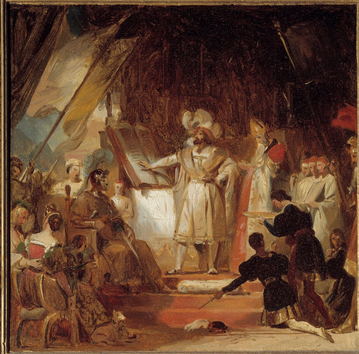 Cavaleiro de armas François I de Bayard (século XVI). A 20 de Janeiro de 1515, François I nomeou o Tenente-General Bayard do Dauphiné. Em Marignan, na noite da vitória, François quis tirar "a ordem do cavalheirismo da sua mão". Assim, o próximo m de Alexandre Evariste Fragonard
