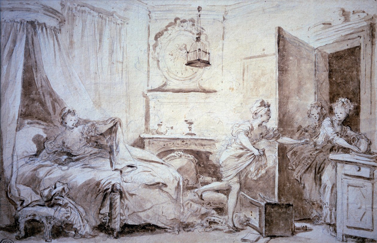 Ma camisa queimada Desenho na lavagem por Alexandre Evariste Fragonard (1780-1850) Século XVIII Sol. 0,24x0,37 m Paris, musee du Louvre de Alexandre Evariste Fragonard