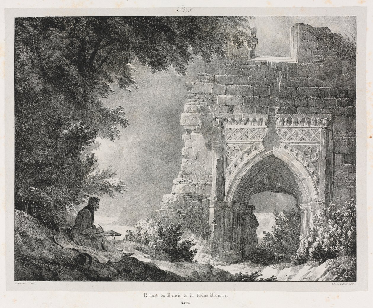 Viagens pitorescas e românticas na França antiga: ruínas do palácio da rainha branca, 1824. de Alexandre Evariste Fragonard
