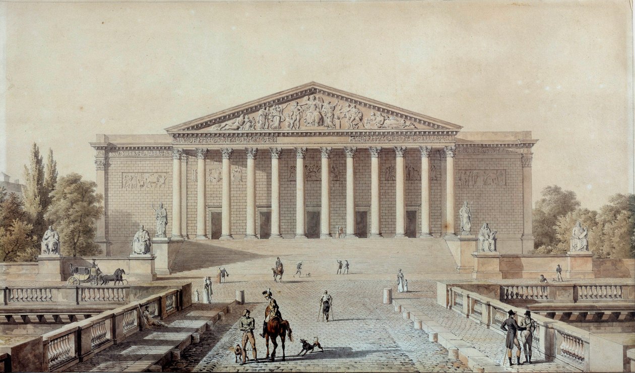 Projeto para a Assembleia Nacional ou Palais Bourbon, Palais du Corps Legislatif Drawing de Evariste Fragonard (1780-1850) Paris do século XIX, Palais Bourbon de Alexandre Evariste Fragonard
