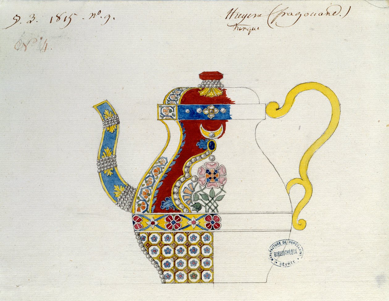 Turkish Theiere. Desenho de Alexandre Evariste Fragonard (1780-1850). Sevres, Fabricação de Porcelana de Alexandre Evariste Fragonard