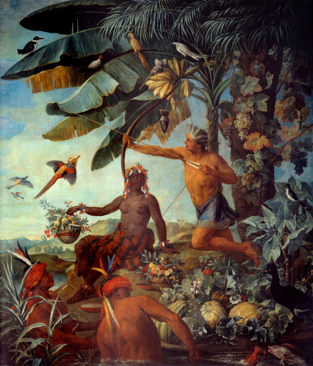 Pescadores e Caçadores Indianos Pintura de François Desportes (1661-1743) Sol do século XVIII. 1,73x3,43 m Marseille, musee des Beaux Arts - O caçador e pescador indiano. Pintura de François Desportes (1661-1743) de Alexandre Francois Desportes