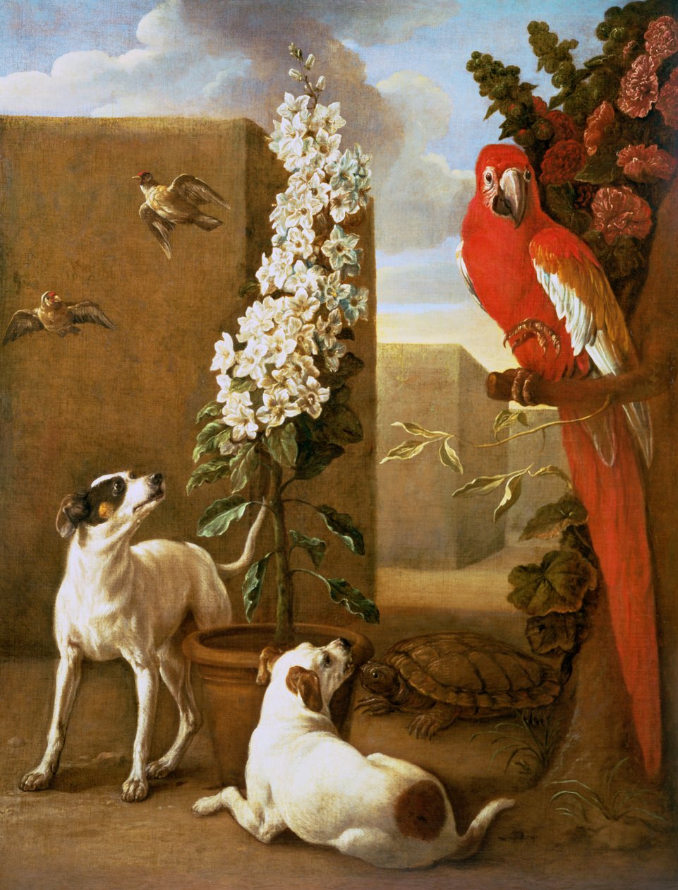 Papagaio com cães de Alexandre Francois Desportes