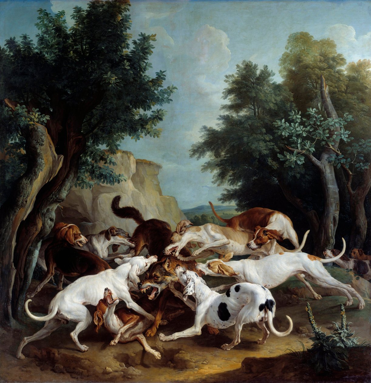 Pintura Wolf Hunt de François Desportes (1661-1743) 1725 Sol. 3,36x3,32 m renas, Musee des Beaux Arts de Alexandre Francois Desportes