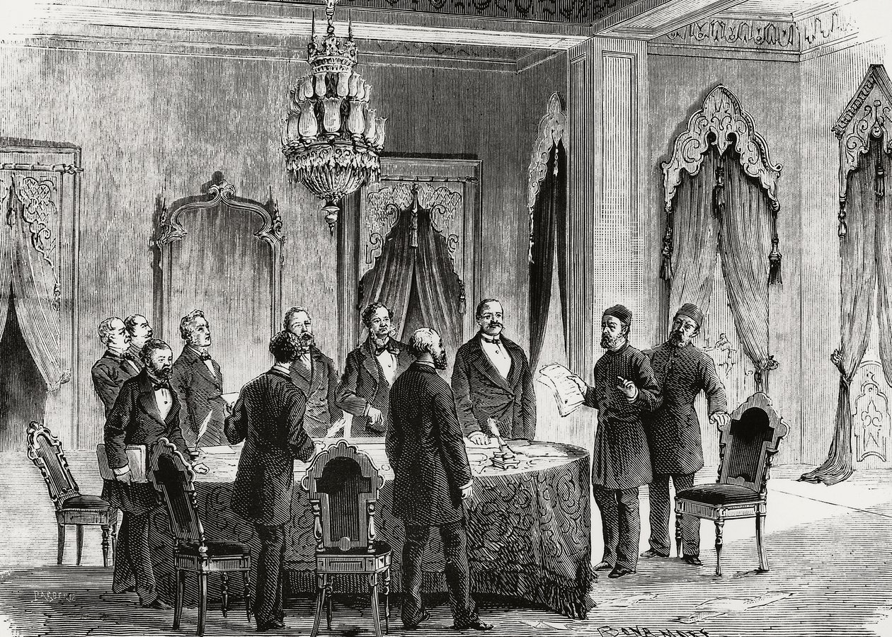 Conferência de Constantinopla, dezembro de 1876, gravura, Turquia de Nicolas Toussaint Charlet