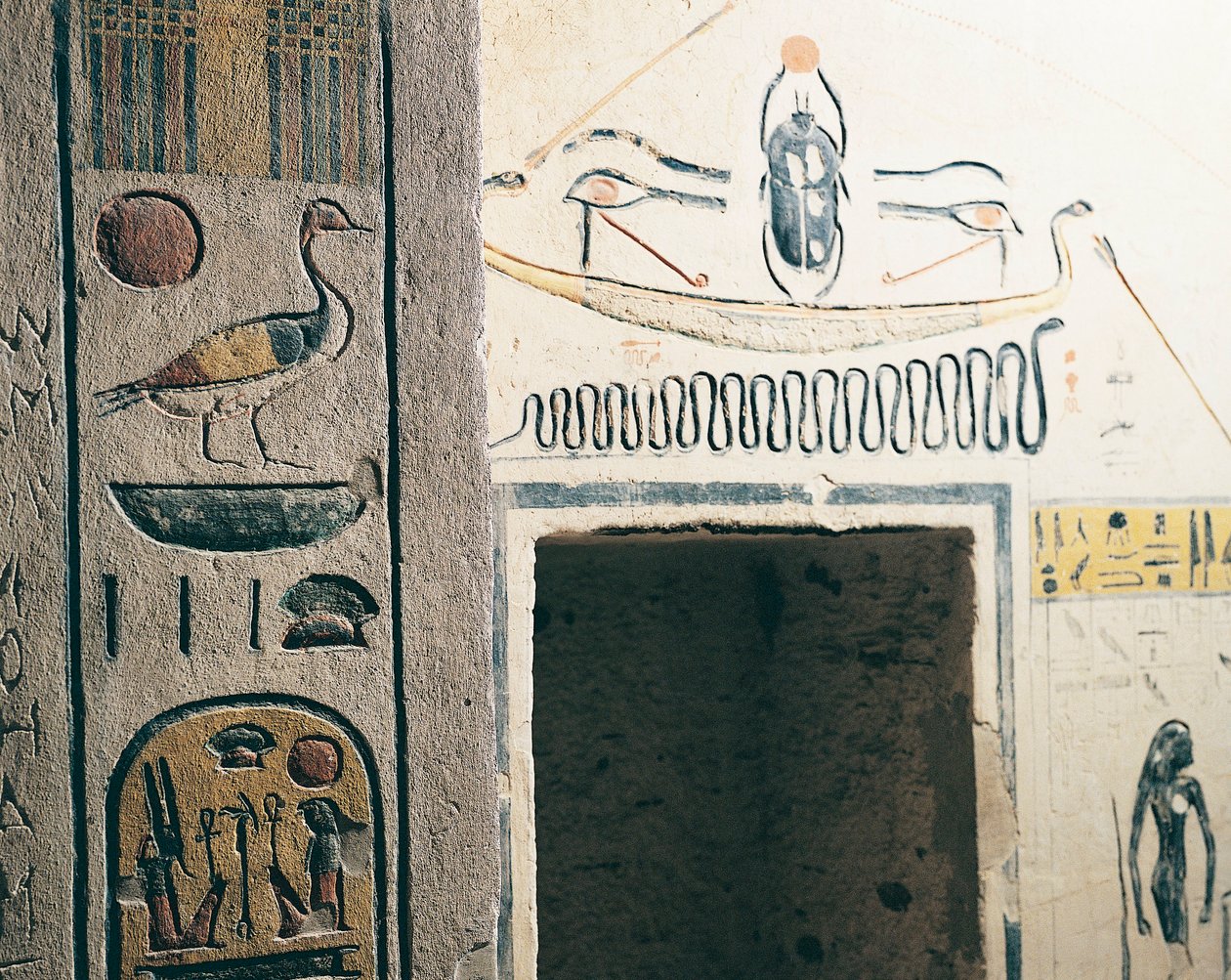 Egipto, Tebas Antiga, Luxor, Vale dos Reis, Túmulo de Ramsés IX, detalhe de passagem de Nicolas Toussaint Charlet