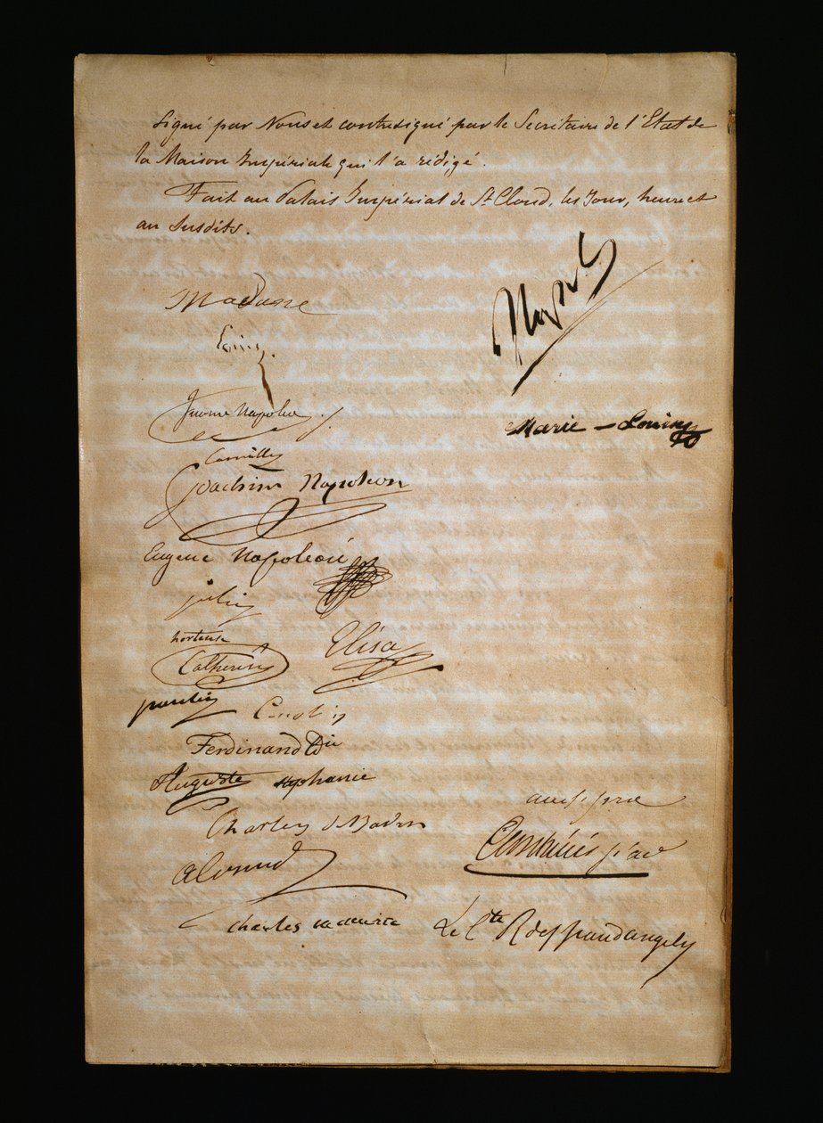 Página final da certidão de casamento entre Marie Louise da Áustria ou Maria Luigia de Parma (1791-1847) e Napoleão Bonaparte (1769-1821) de Nicolas Toussaint Charlet