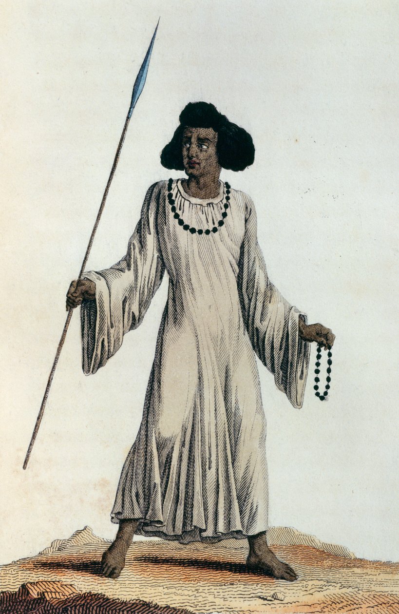 Nativo da região do Alto Nilo em roupas típicas, impressão a cores de Nicolas Toussaint Charlet