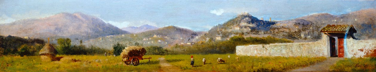 Paisagem Toscana por Lorenzo Gelati (1824-1893), óleo sobre papelão de Nicolas Toussaint Charlet