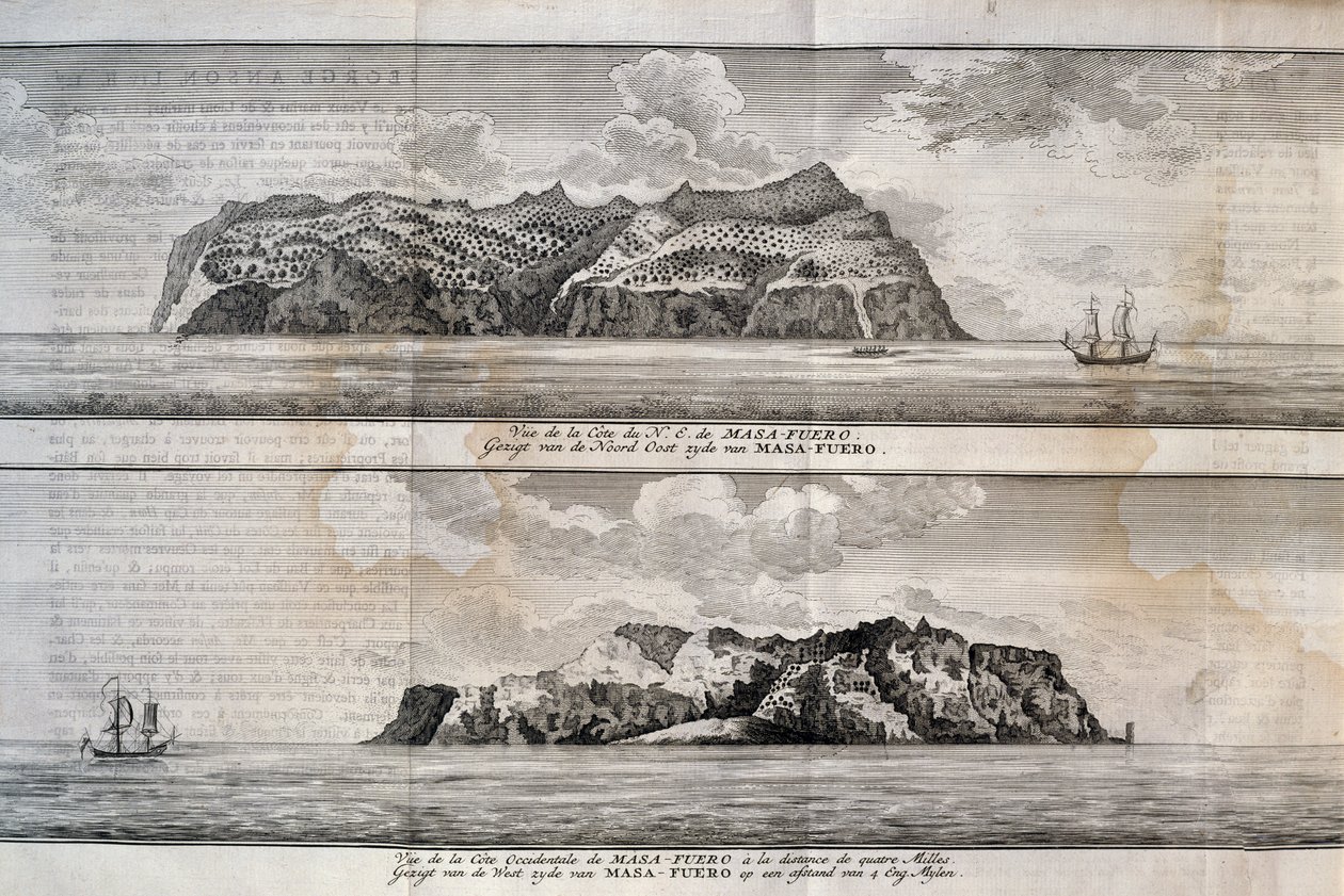 Vista da Ilha Alejandro Selkirk ou da Ilha Mas Afuera, Arquipélago Juan Fernandez, Chile, gravura de Nicolas Toussaint Charlet
