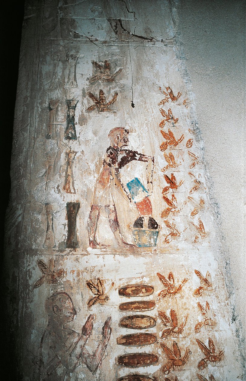 Pintura de parede representando uma cena de apicultura, na coluna da quadra hipoética, do Túmulo de Pabasa, Asasif (foto) de Nicolas Toussaint Charlet