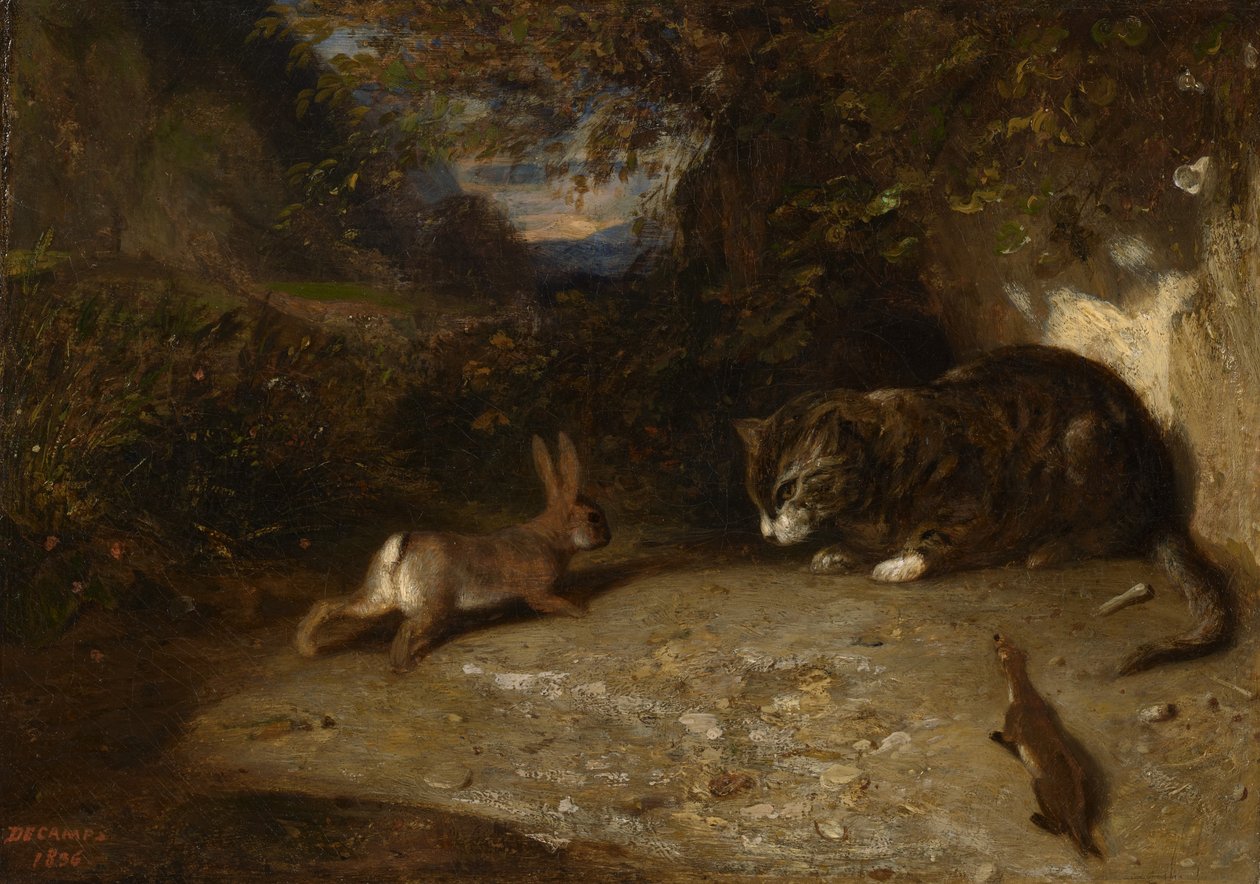 Gato, doninha e coelho, 1836 de Alexandre Gabriel Decamps