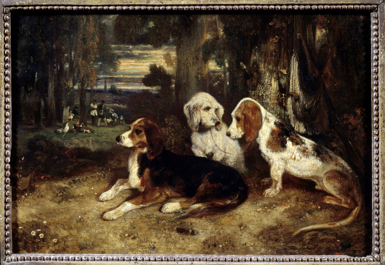 Cães de caça em repouso Pintura de Alexandre Gabriel Decamps (1803-1860) 1839 Sol. 0,26x0,37 m Paris, Musee du Louvre. de Alexandre Gabriel Decamps