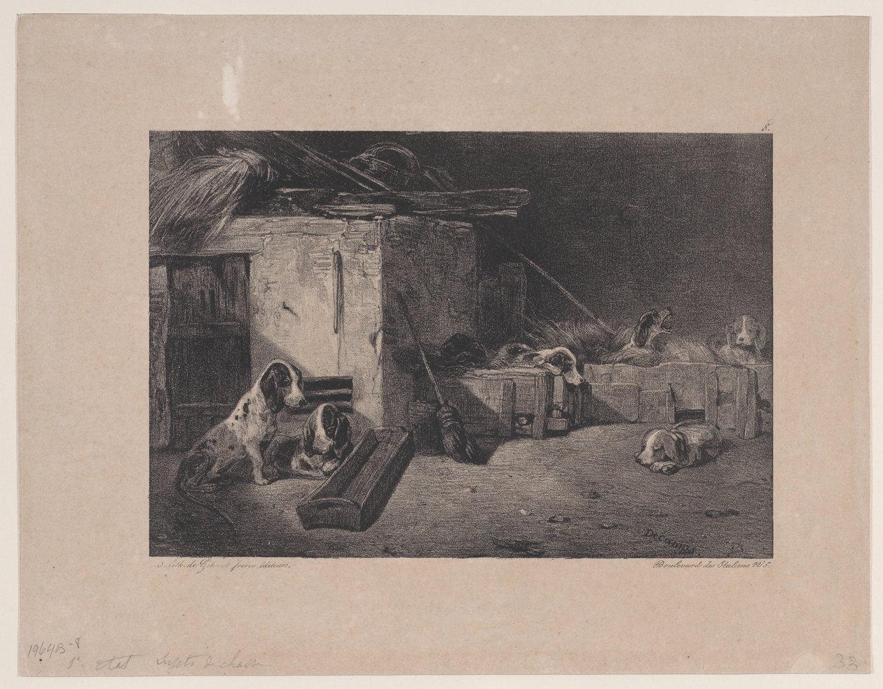 Interior do Canil, da série Hunting Scenes, 1829. de Alexandre Gabriel Decamps
