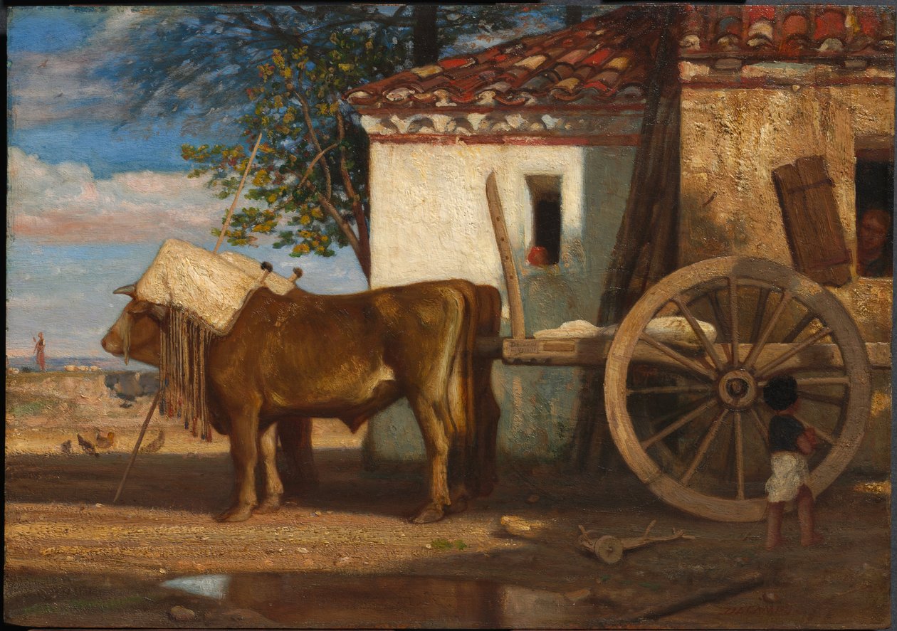 Bois diante de uma casa de campo em Le Verrier, c. 1853 (óleo sobre painel de madeira) de Alexandre Gabriel Decamps