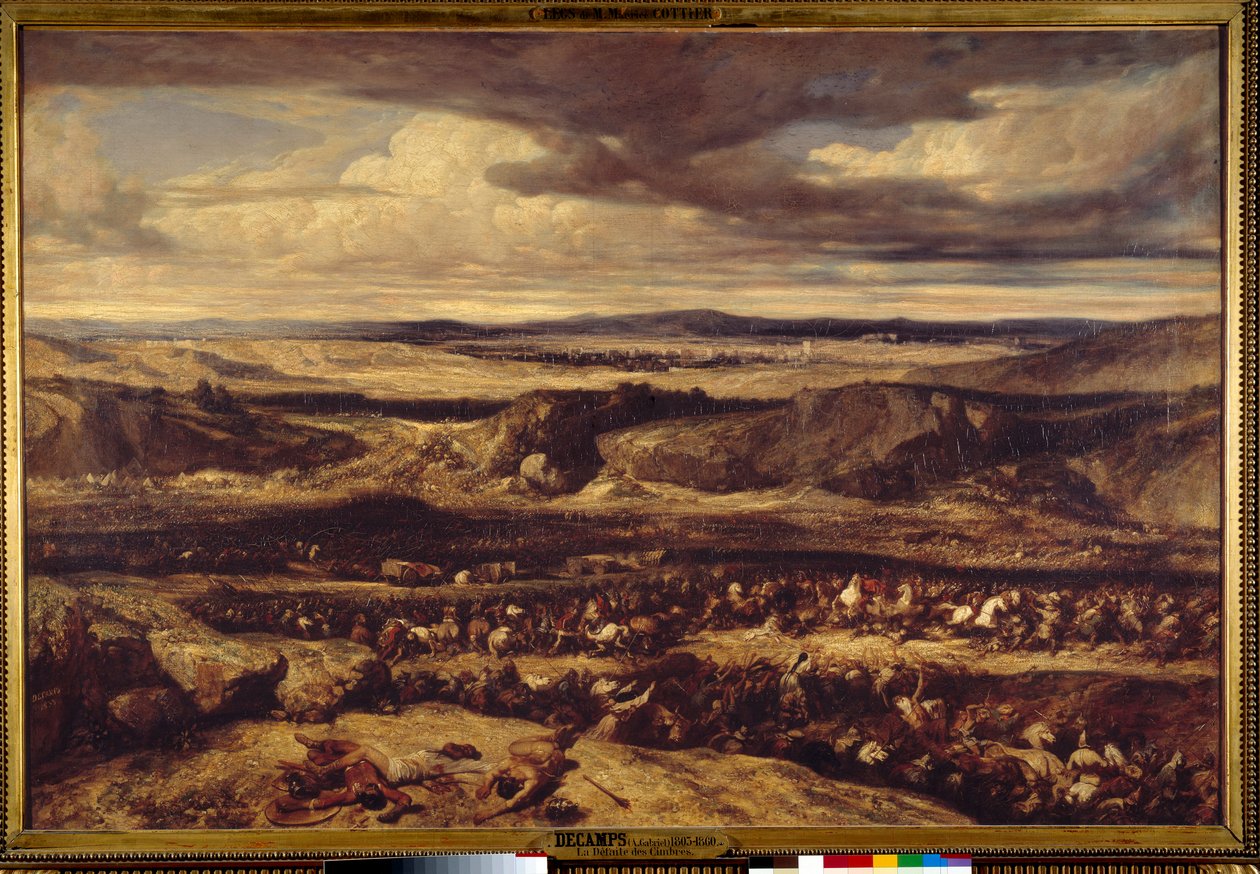 A derrota dos Cimbres (101 AC) ou do General Romano Marius derrotou os Cimbres na planície da Provença Pintura por Alexandre Gabriel Decamps (1803-1860) 1833 Sol. 1,3x1,95 m de Alexandre Gabriel Decamps