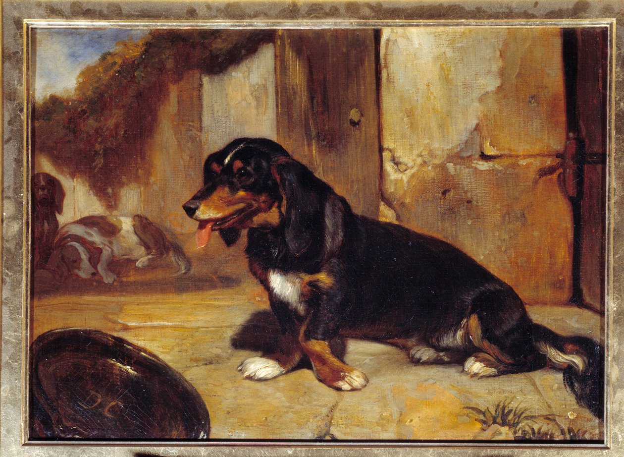 Um basset hound "Dogs hunting at rest" Pintura de Alexandre Gabriel Decamps (1803-1860) 1834 Dim 0,48x0,35 m Paris, musee du Louvre de Alexandre Gabriel Decamps