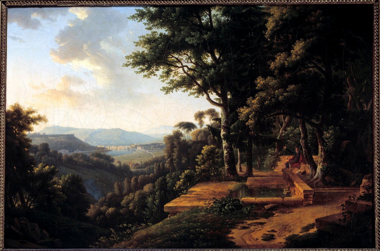 O filósofo Jean Jacques Rousseau (1712-1778) meditando em 1770 no Parc de la Rochecordon perto de Lyon Pintura de Alexandre Hyacinthe Dunouy (1757-1841) Paris do século XVIII, Musee Marmottan de Alexandre Hyacinthe Dunouy