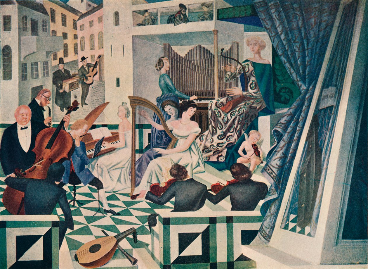 Detalhe da decoração mural em uma sala de concertos em uma casa particular, c1927 de Alexandre Jacovleff