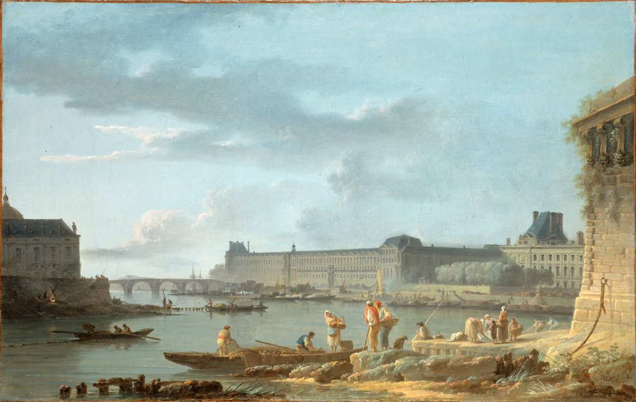O Louvre e a Pont Royal, vistos da Pont-Neuf, c.1780 (óleo sobre tela) de Alexandre Jean Noel