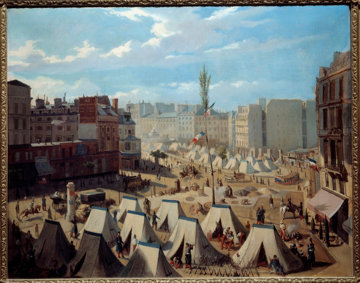 Acampamento das tropas no Boulevard du Temple durante os dias de junho de 1848. Vista de Paris durante a revolução de 1848. Pintura de Alexandre Josquin (século XIX). Óleo sobre tela. Dim: 0,64 x 0,81m. Paris, Musee Carnavalet - Acampamento de tropas no Bo de Alexandre Josquin
