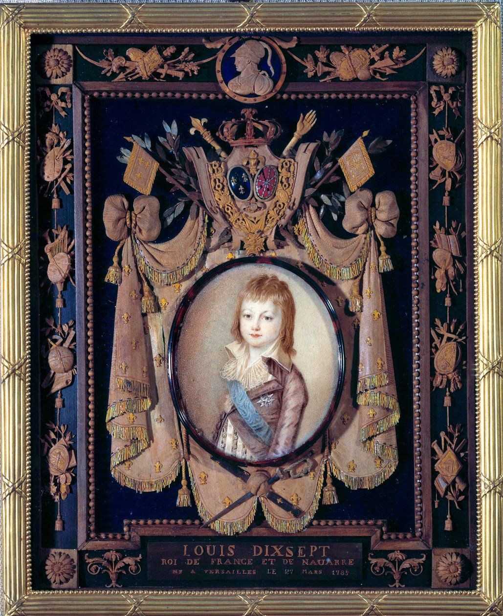 Retrato do golfinho Luís XVII (1785- 1795). Pintura miniatura em marfim de Alexander Kucharski (1741-1819) de Alexandre Kucharski