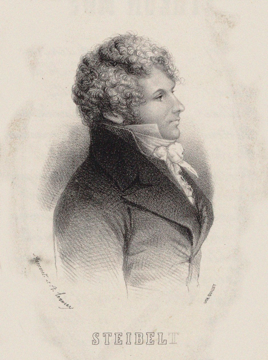 Retrato do pianista e compositor Daniel Steibelt 1765-1823, 1850. de Alexandre Leroux