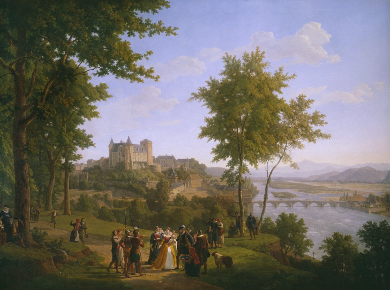 Vista do castelo real de Pau, onde o rei Henri IV da França e Navarra (1553-1610) nasceu em 13 de dezembro de 1553 (ver também 346176) de Alexandre Louis Robert Millin du Perreux