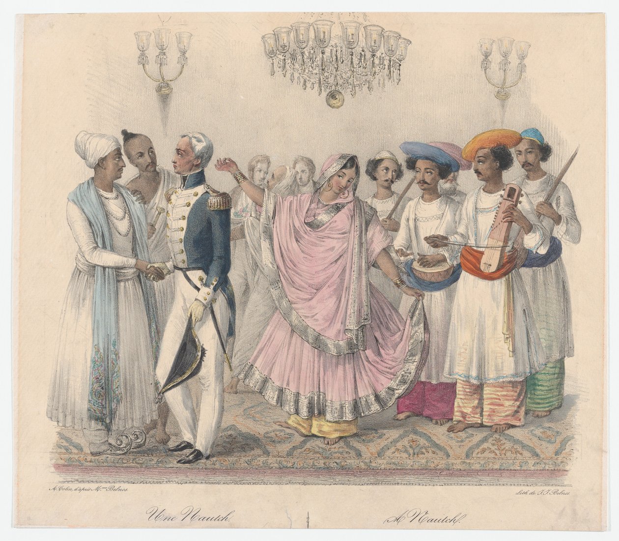 Une Nautch, de vinte e quatro placas ilustrativas de costumes hindus e europeus em Bengala,..., 1832 de Alexandre Marie Colin