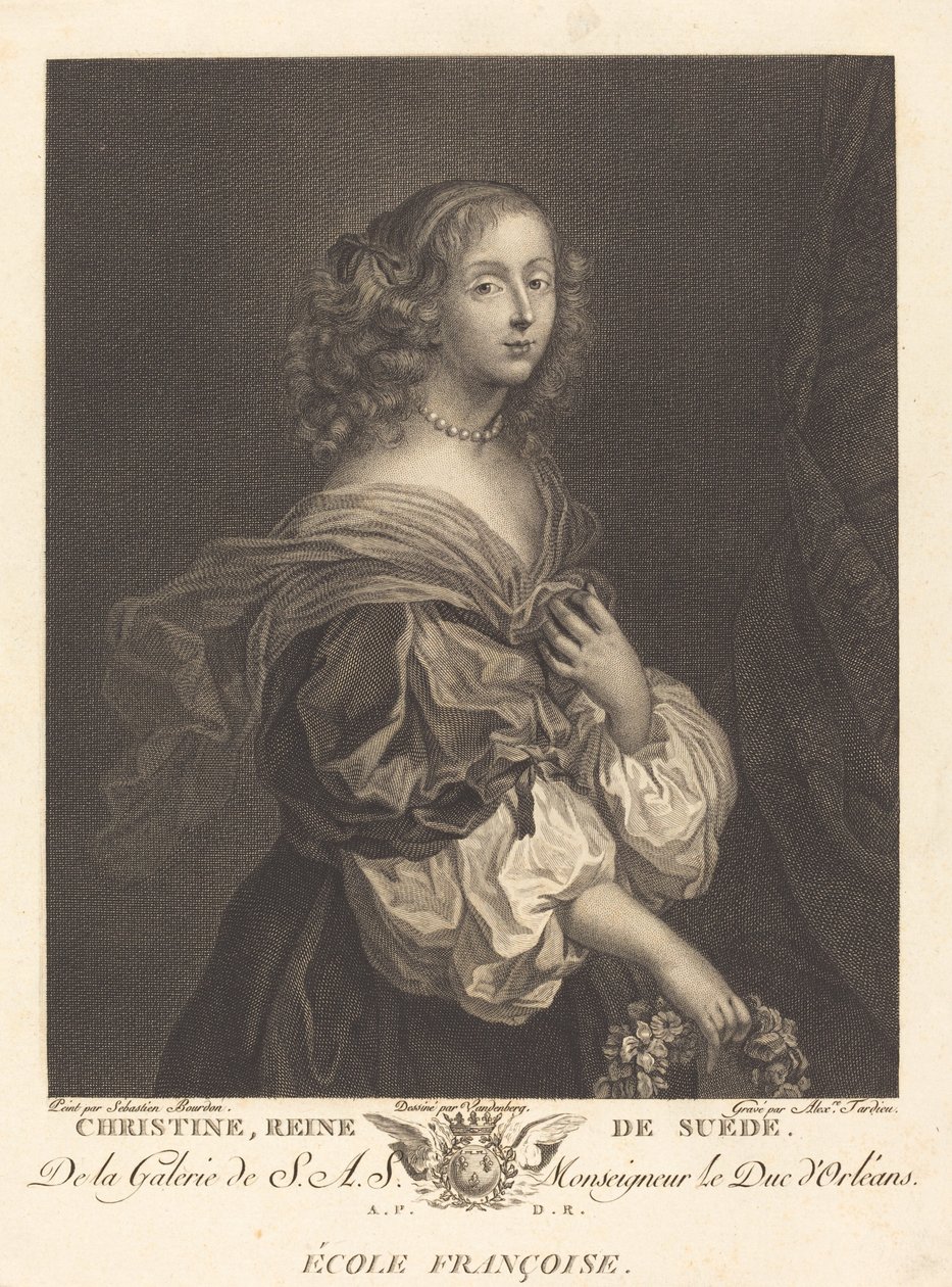 Rainha Cristina da Suécia de Alexandre Tardieu after Sébastien Bourdon after Charles Auguste van den Berghe