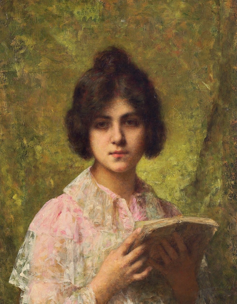 Um, mulher jovem, segurando um livro de Alexei Harlamov