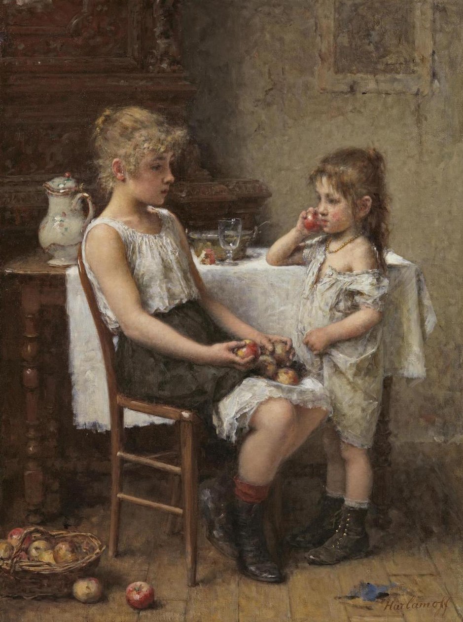 Crianças, com, maçãs de Alexei Harlamov
