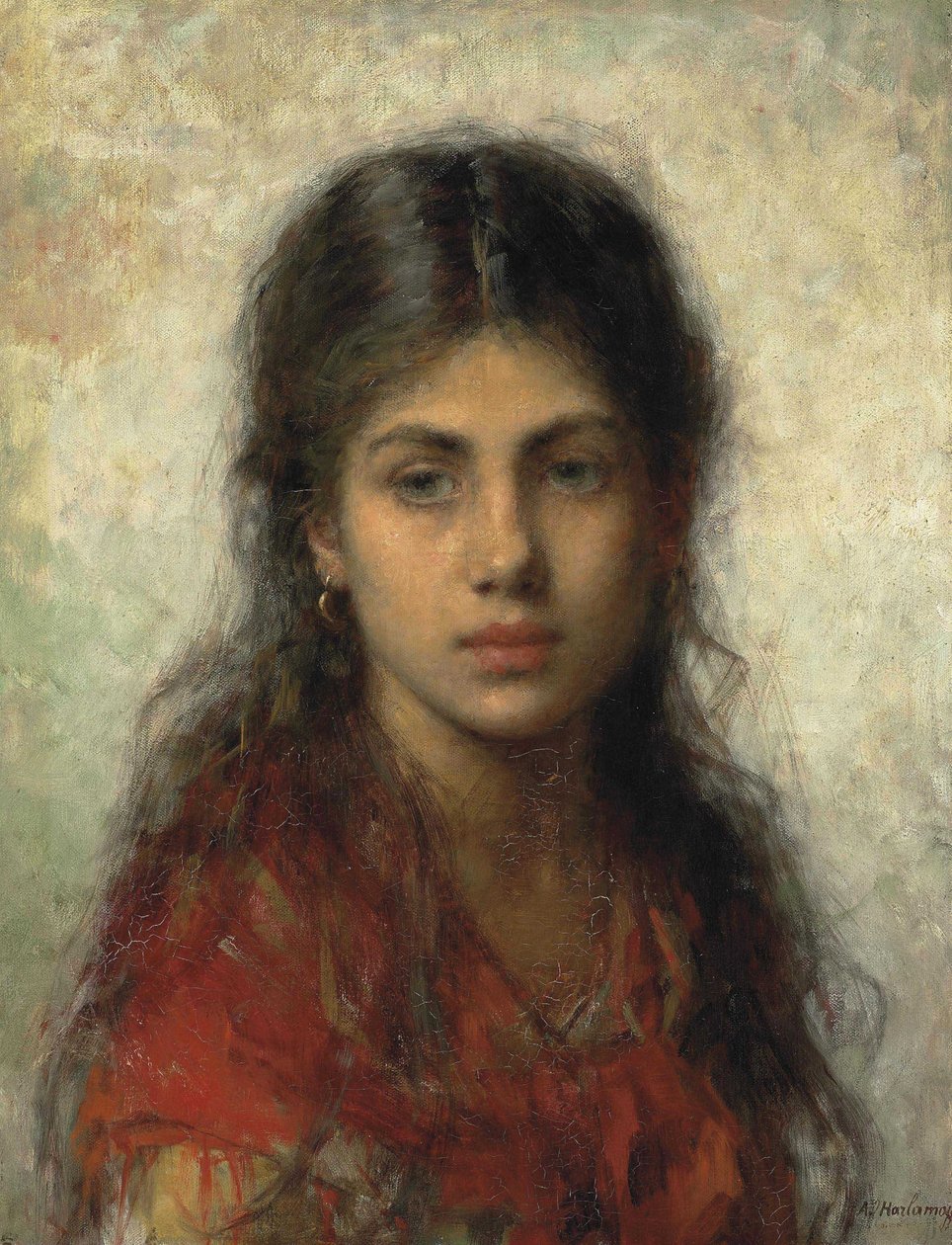 Menina, com, um, xale vermelho de Alexei Harlamov
