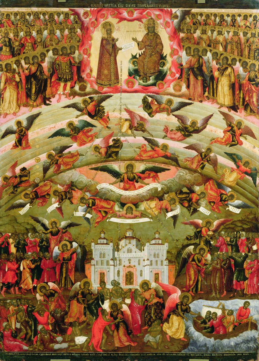 Alegria de todos que Sorrow Virgin, 1707 (tempera de ovo em madeira) de Alexei Ivanov Kvashnin
