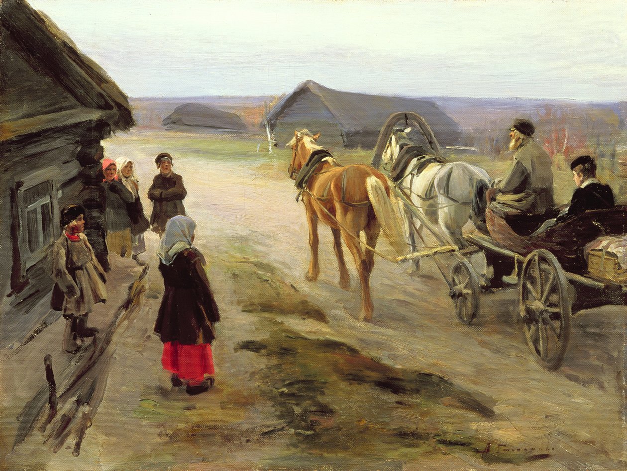 Chegada de uma amante de escola no país, c.1908-14 de Alexei Steipanovitch Stepanov