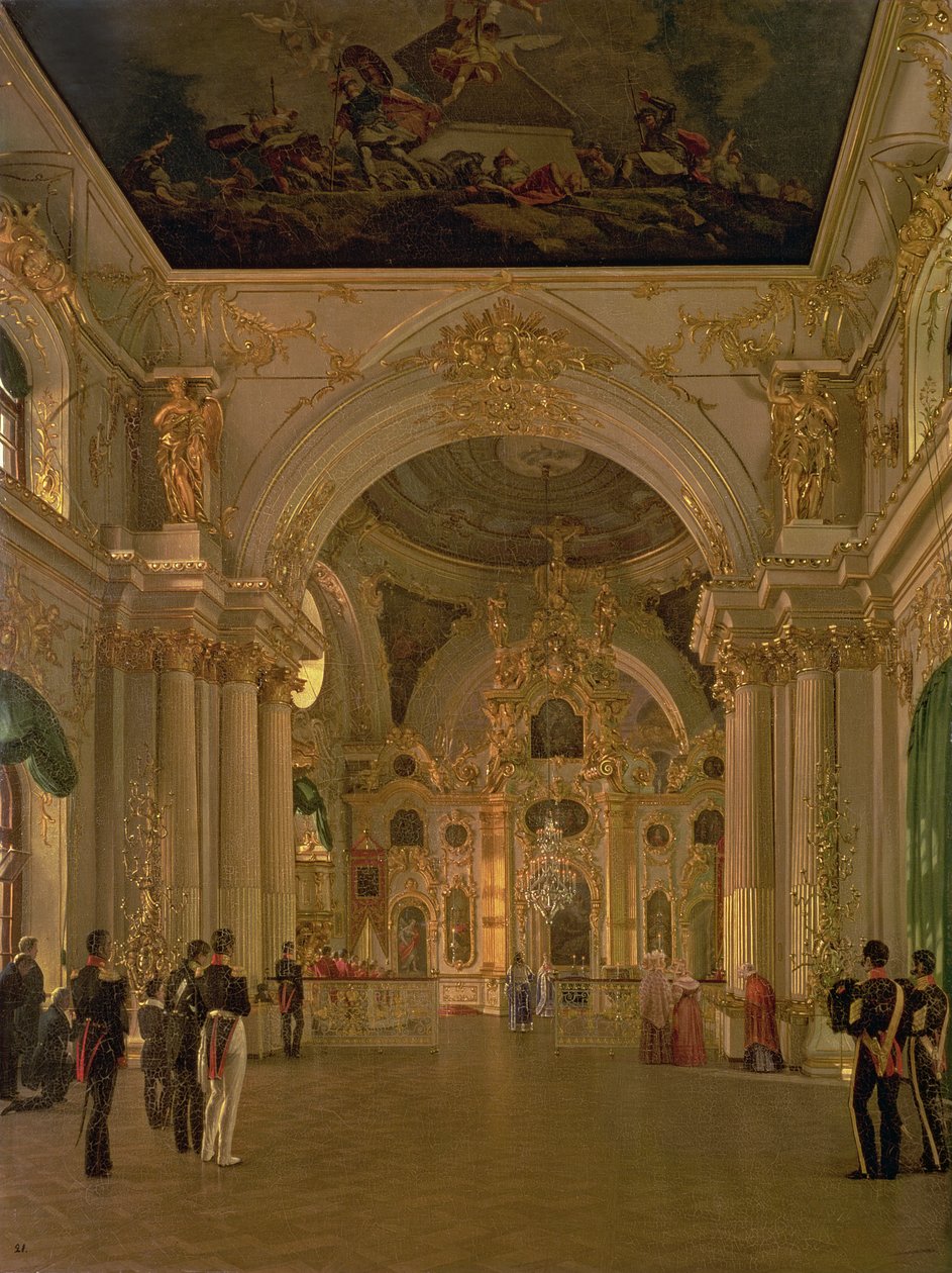 Interior da Grande Igreja no Palácio de Inverno, 1829 de Alexei Vasilievich Tyranov