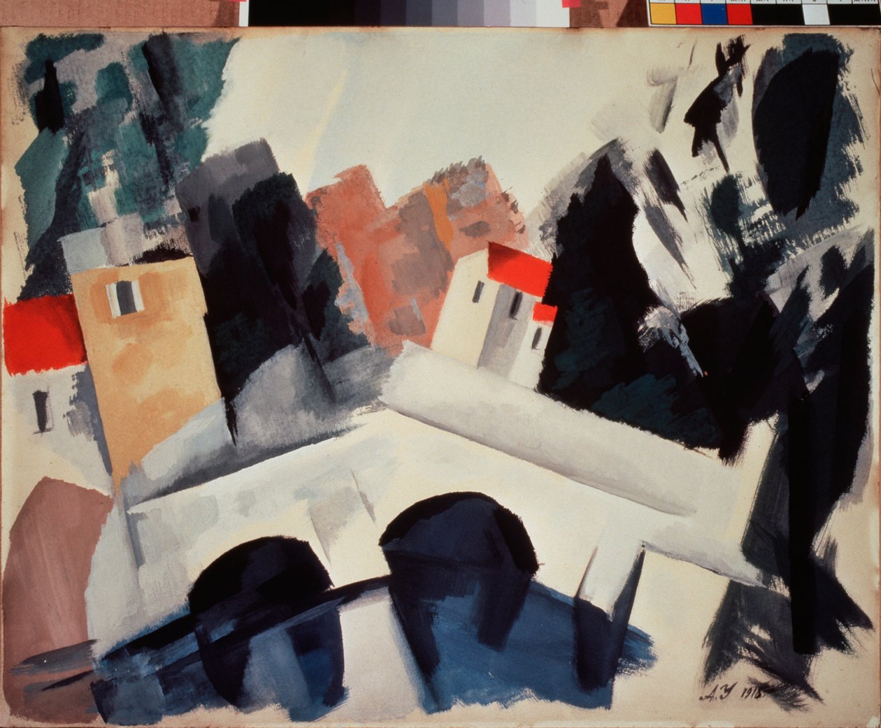 Un pont (Uma ponte) - Obra de Alexei Alexandrovich Uspenski (1892-1941), guache sobre papel de Alexei Alexandrovich Uspenski