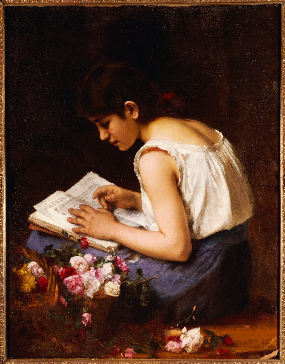 Uma menina lendo de Alexei Alexevich Harlamoff