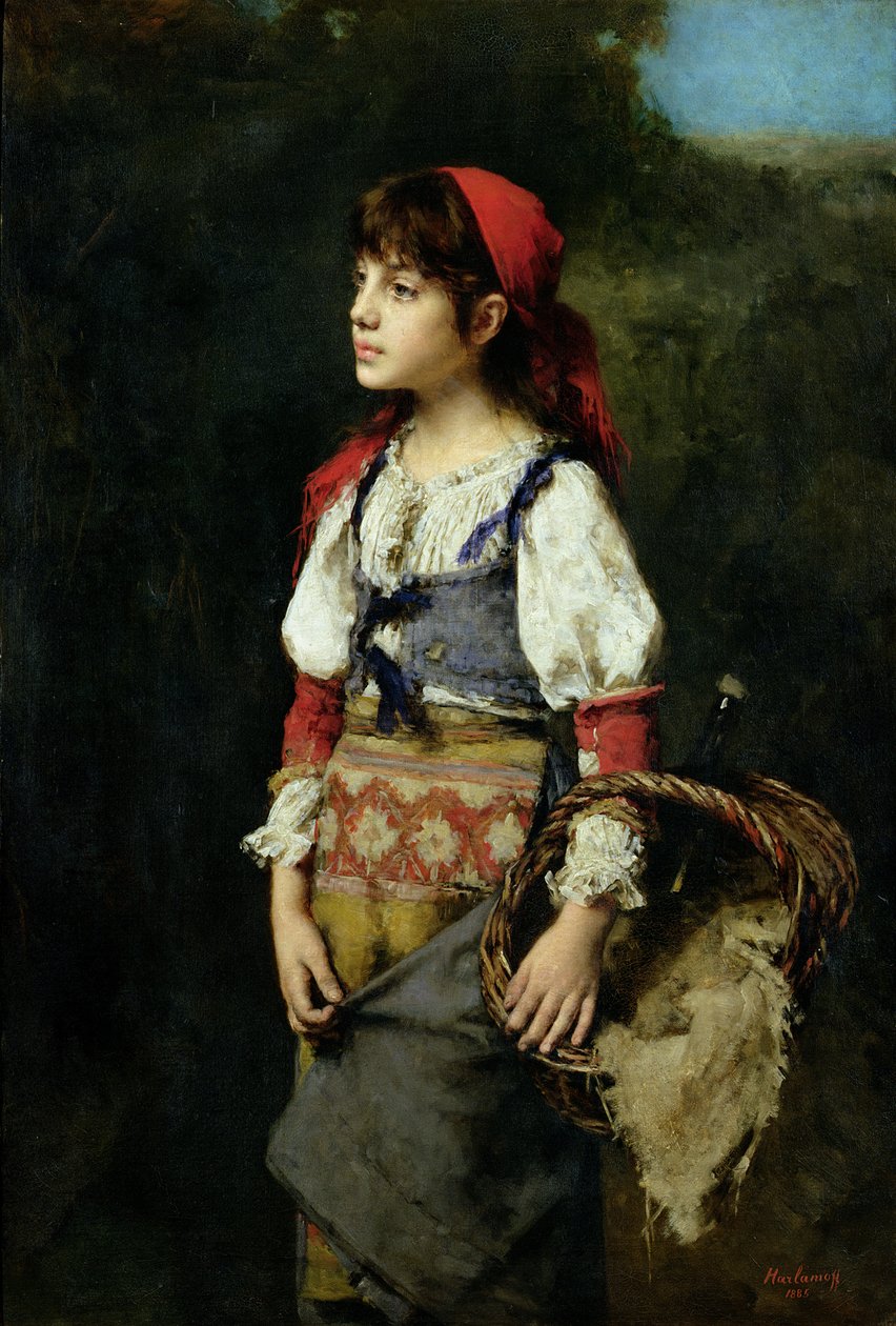 Uma menina camponesa bonita de Alexei Alexevich Harlamoff