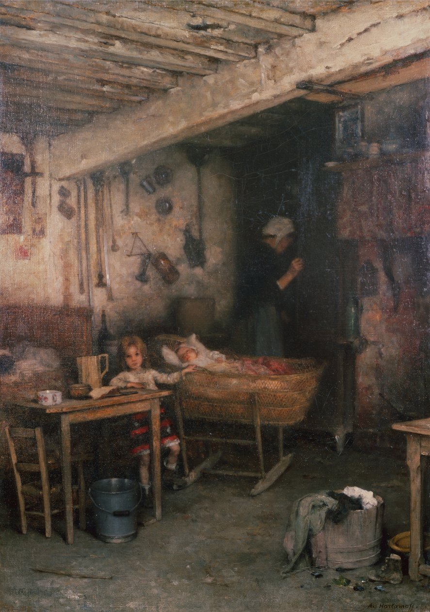 Crianças no interior de uma casa de campo (óleo sobre tela) de Alexei Alexevich Harlamoff