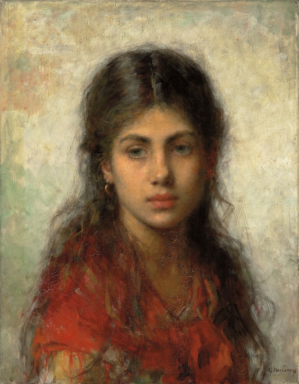 Menina com um xale vermelho, de Alexei Alexevich Harlamoff