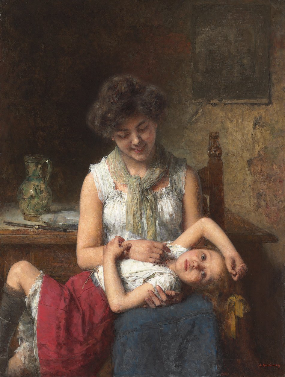 Menina mal-humorada, c.1900 de Alexei Alexevich Harlamoff