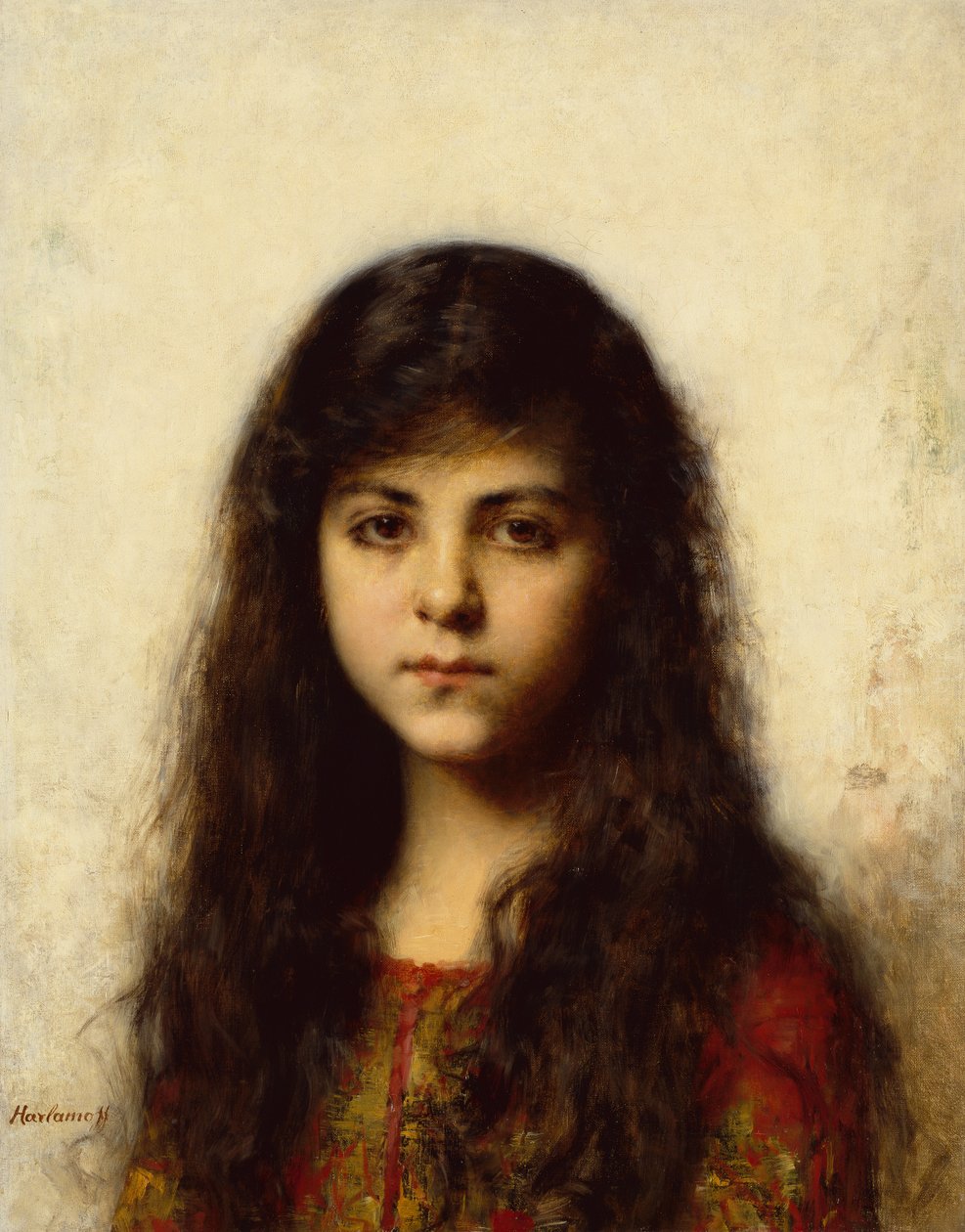 Retrato de uma jovem (óleo sobre tela) de Alexei Alexevich Harlamoff