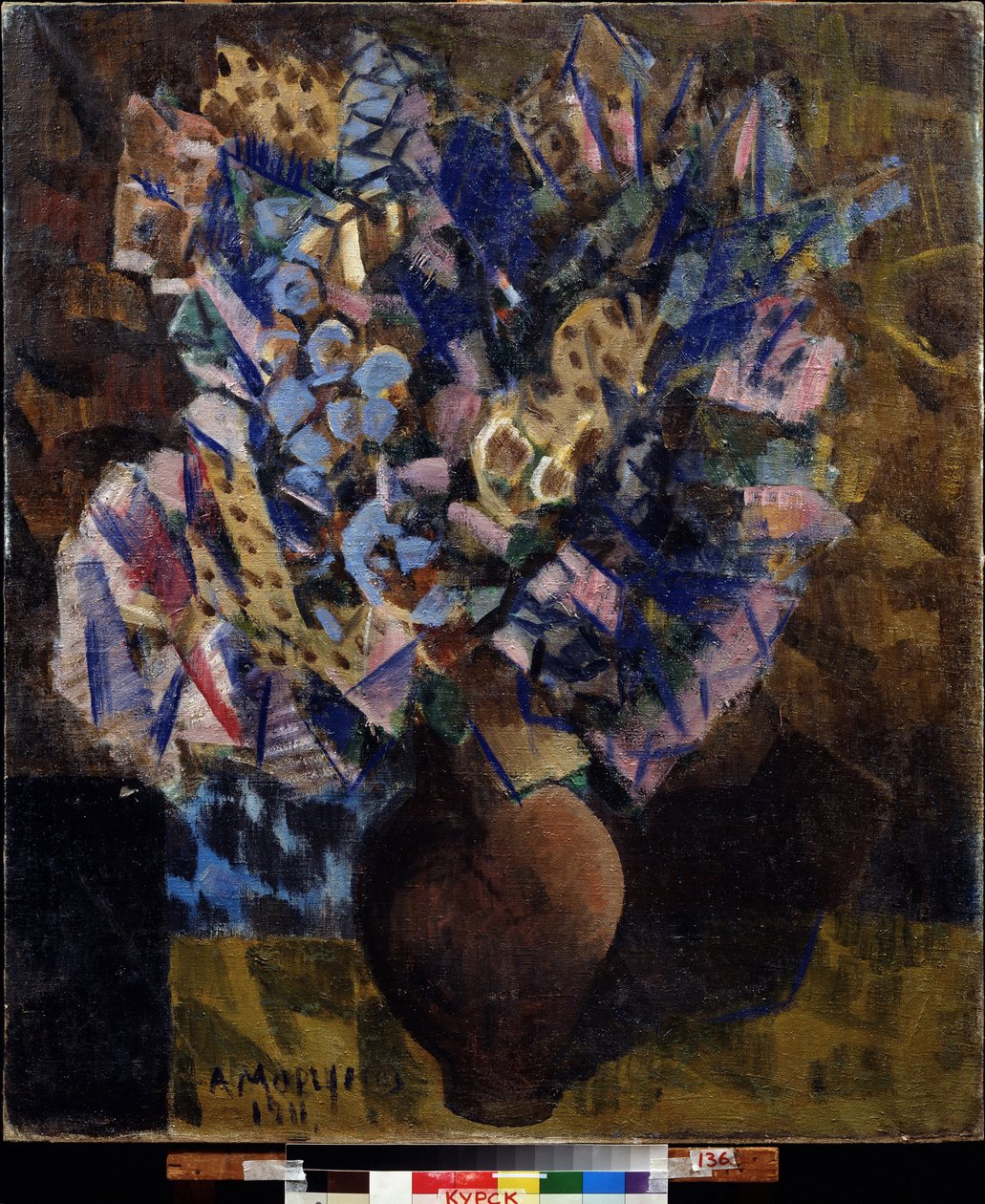 Flores (Fleurs). Pintura Alexei Alexeyevich Morgunov (Morgunov) (1884-1935), óleo sobre tela de Alexei Alexeyevich Morgunov