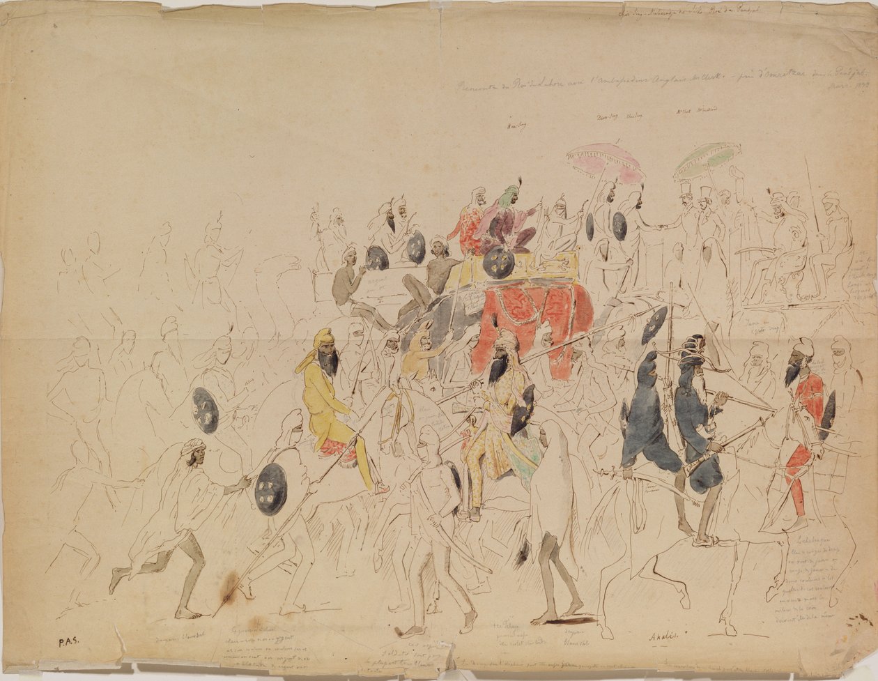 Reunião de Maharaja Sher Singh de Punjab e embaixador britânico Clark em 1842, 1842 de Alexei Dmitriyevich Saltykov