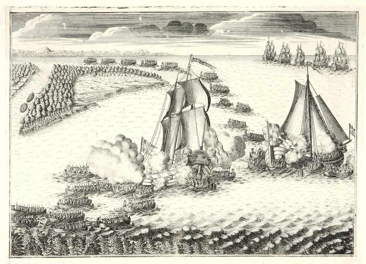 A batalha na foz do Neva em 18 de maio de 1703, 1720 de Alexei Fyodorovich Zubov